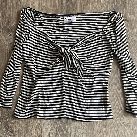 Vixen by Micheline Pitt Striped Knot-Front Tops in set of 3 Pink, Aqua & Black - Picture 4 of 7